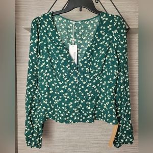 Reformation Nell Top Green Floral Blouse